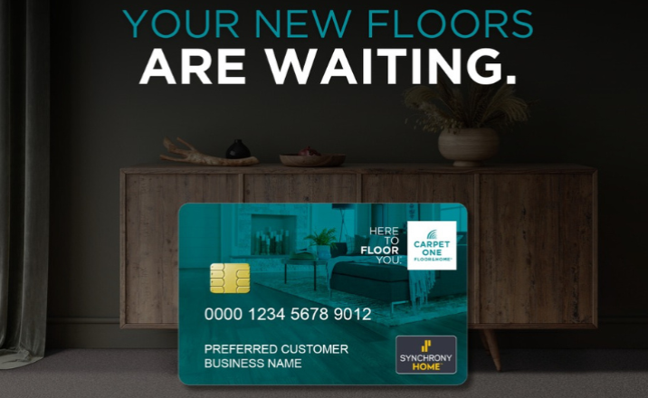 A carpet one floor and home credit card image promoting financing.